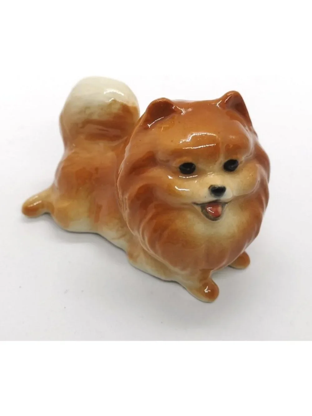 Charming Handmade Ceramic Pomeranian Figurine | Cute Dog Lover Shelf Decor